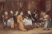 unknow artist An elegant interior with a lady and gentleman toasting,other figures drinking and smoking at the table Sweden oil painting reproduction
